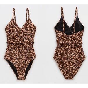Aerie Leopard Wrap One Piece Swimsuit Full Coverage Small